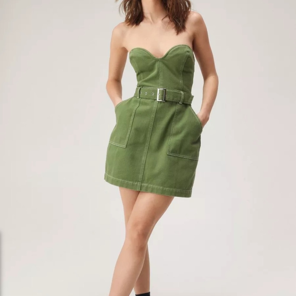 Nasty Gal Olive Green Strapless Mini Dress with Belt